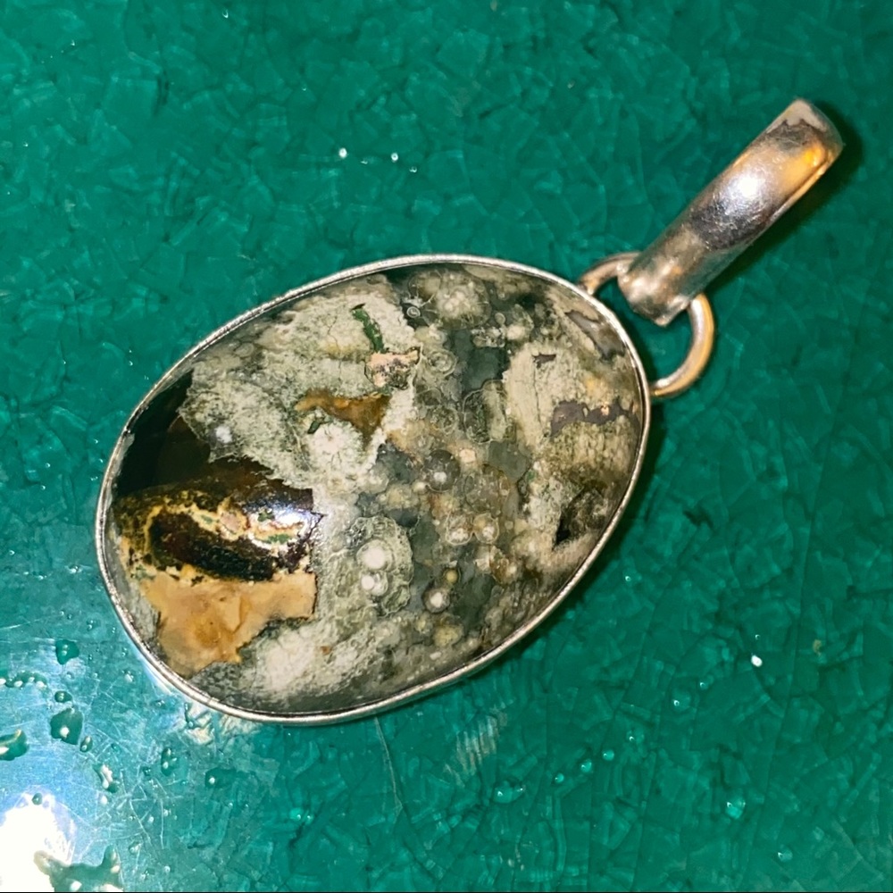 Handcrafted Green Ocean Jasper Oval Pendant Set in Sterling Silver